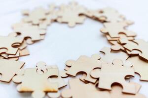 Puzzle pieces of strategy business planning session workspace image collection collaborative environment overhead viewpoint for seo impact photo