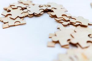 Business strategy puzzle unraveling success in the corporate world office environment interactive content close-up view problem-solving concept photo