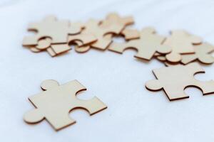 Puzzle piece assembly event creative workspace business strategy development collaborative environment aerial view teamwork concept photo