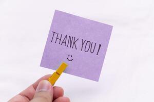 Thank you note handheld gesture personal connection minimalistic setting close-up view business appreciation concept photo