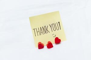 Business appreciation event thank you note office desk digital content minimalist environment close-up view gratitude concept photo