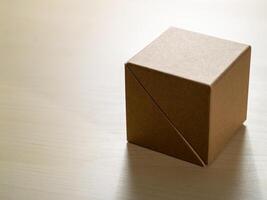 Close-up perspective of minimalist workspace in creative packaging design studio photo
