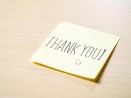 Capturing meaningful gratitude close-up note on office desk in minimalistic environment photo