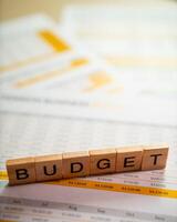 Budget planning insights close-up of office financial document strategy in business photo