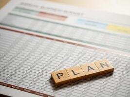 Business strategy planning session office document indoor overhead data analysis for growth photo