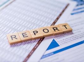 Business report analysis close-up insights office space and professional environment photo