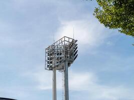 Sports event lighting tower stadium outdoor low angle urban infrastructure photo