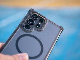 Capturing smartphone features outdoor setting product technology close-up modern innovations photo
