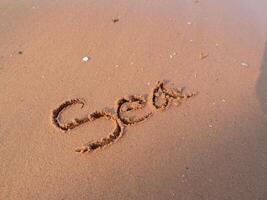 Writing sea the sand at the beach coastal scene natural environment close-up tranquility photo