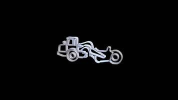 Glossy silver motor grader icon on black background video