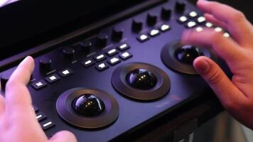 Editor or colorist control panel. Professional color grading panel used for high end editing and post production. Device to controls allowing editors to accuracy adjust cinematic visuals video