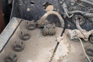 Close-up view of battery corrosion workshop insights technical inspection and maintenance photo
