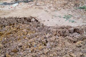Ground erosion event at construction site soil displacement detailed view urban environment photo