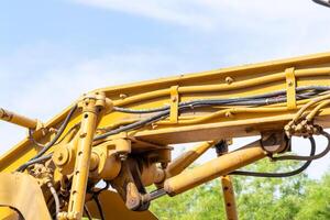 Heavy machinery operation construction site close-up industrial environment dynamic viewpoint photo