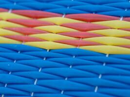 Colorful woven textile patterns close-up fabric art vibrant environment detailed view design concept photo