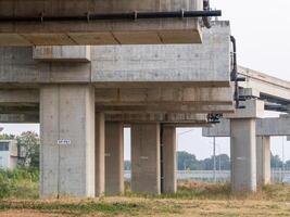 Low-angle view of urban underpass architectural structure in industrial environment photo