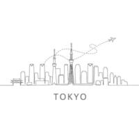 Tokyo Skyline Outline with Japan, and Minimal. vector