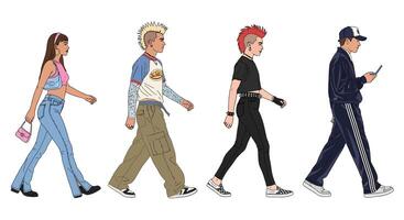 Diverse People Walking with Fashion, and Isolated. vector