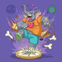 Cartoon Elephant Rampage with Compass Smash. vector