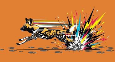 Running Dog Graphic Art with Speed, Power, and Orange. vector