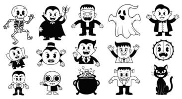 Halloween Cartoon Character Set with Isolated. vector