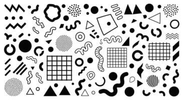 Memphis Style Shapes with Black and White Elements. vector
