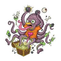Monster Octopus Character Fun Design. vector