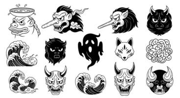 Japanese Yokai Set Folklore Symbols. vector