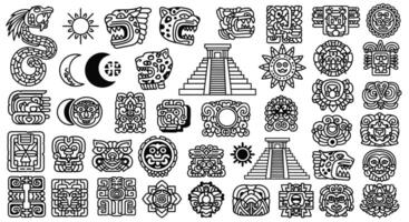 Mayan Symbols Set Ancient Icons Line Art. vector