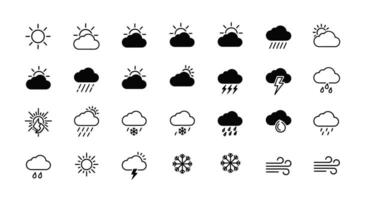 Weather icons set Forecast symbol glyphs. vector