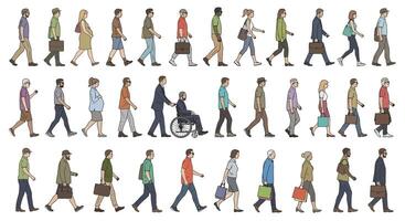 People walking with group, business, diverse, and . vector
