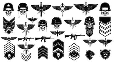 Military Skull Graphic with Insignia Set. vector