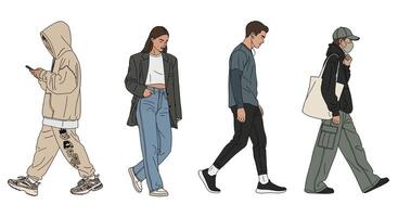 People walking with isolated, and full length. vector
