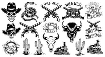 Wild West Icons Set with Western Symbols. vector
