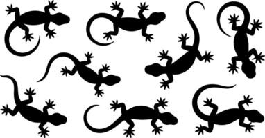 Collection of diverse gecko silhouettes in various poses on a white background silhouette vector
