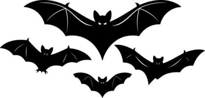 A group of four black bats in silhouette with wings spread on a white background vector