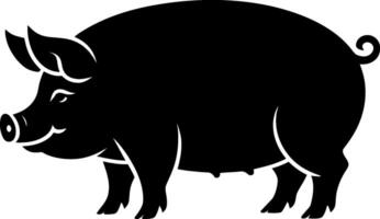 Stylized black pig silhouette with a curly tail and detailed snout vector