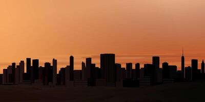 Minimalist cityscape with silhouette skyscrapers front view have sunset sky background graphic illustration have blank space. vector