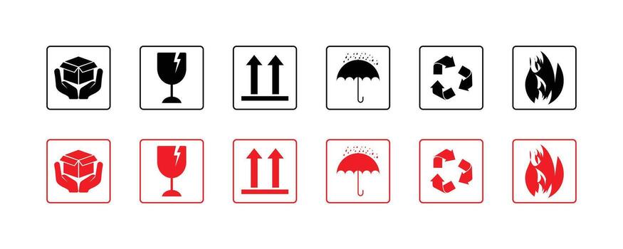 conjunto de frágil manejo y embalaje simbolos vector