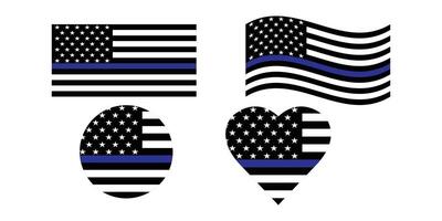 Support for Law Enforcement USA Flag with Thin Blue Line Design. vector