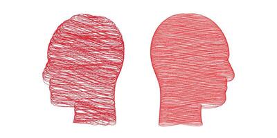 Abstract Red Profile Faces scribble line patterns Isolated on White. vector