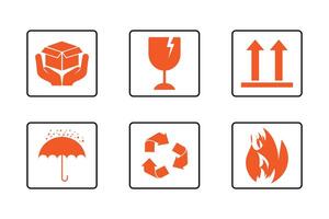 Fragile handling and safety symbols for packaging. vector