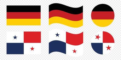 German and Panamanian Flags in Various Shapes and Styles. vector