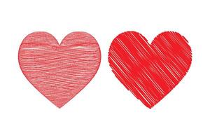 Stylized red hearts scribble with intricate line patterns. vector