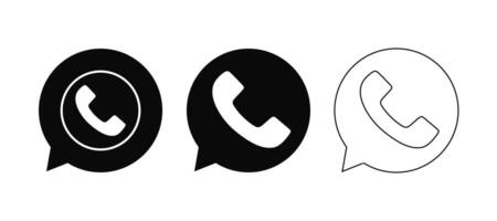 Phone Call Icons Solid Black, Solid White, and Outline on White Background. vector