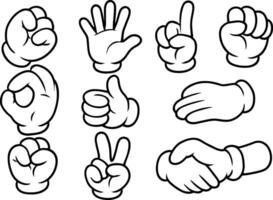 Set of cartoon hands outline in different poses vector