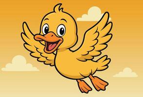 cartoon duck flying in the sky vector
