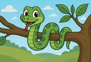 Cartoon snake on a branch vector