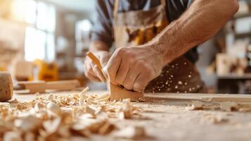 Crafting wooden items in a workshop with sunlight streaming through the windows photo