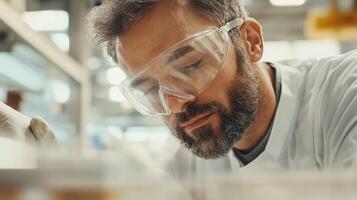 Scientist conducting research in a laboratory focused on experiments and analysis photo